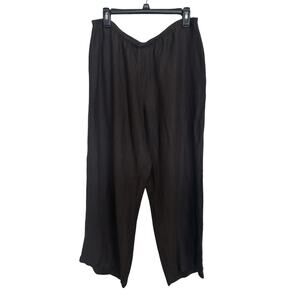 Eileen Fisher Italian Linen Blend Brown Wide Leg Pants Large Coastal Casual Boho